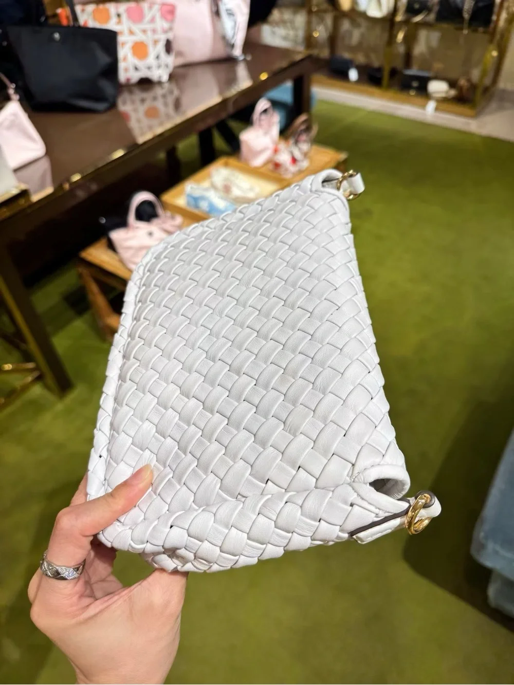 Tory Burch Thea Woven Leather Flap Crossbody in White NWT